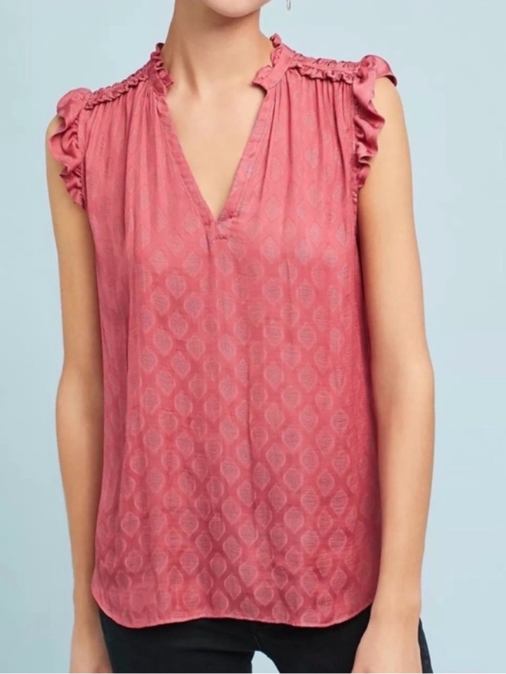 Maeve by Anthropologie Pink Jacquard Ruffle Sleeveless Blouse Size Medium